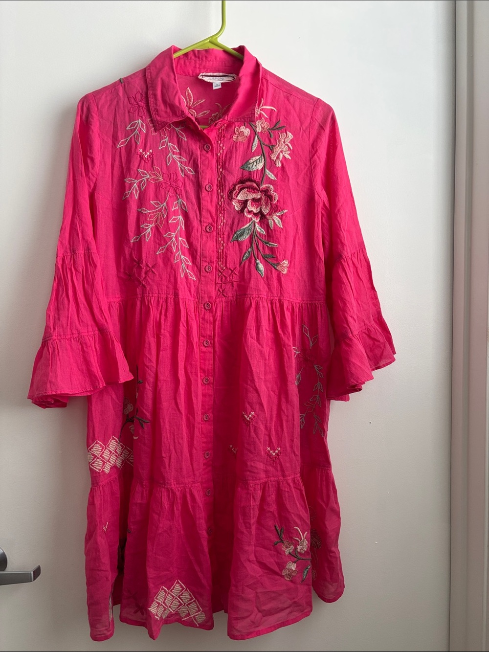 Johnny Was Floral Embroidered Button Tunic Dress